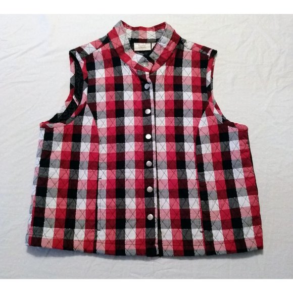 BAXTER & WELLS Quilted Red/Black Checkered Ladies 2 Pocket Vest with Snap LARGE - Picture 1 of 4